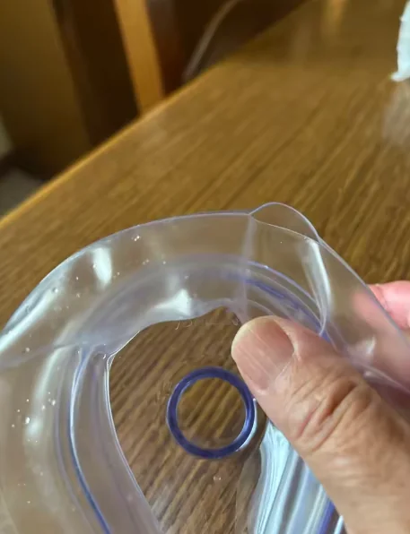 Customer-submitted photo showing the flexible clear edge of a mask
