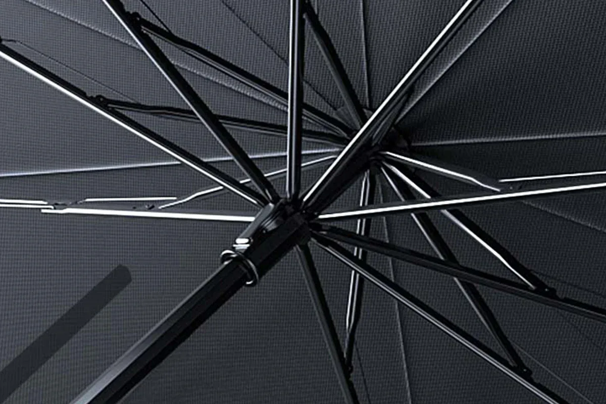 Close-up of the supported rib structure under the windshield umbrella