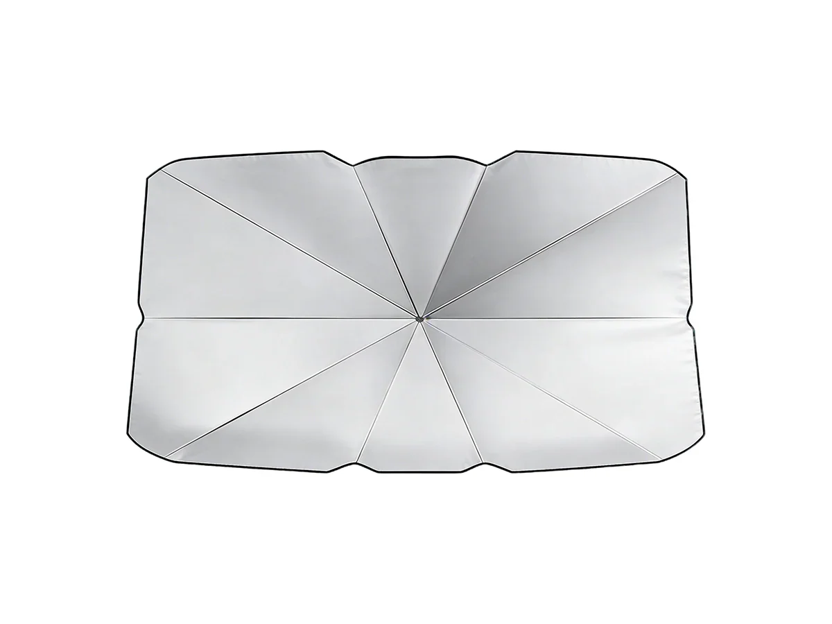 Reflective windshield umbrella product shown fully open